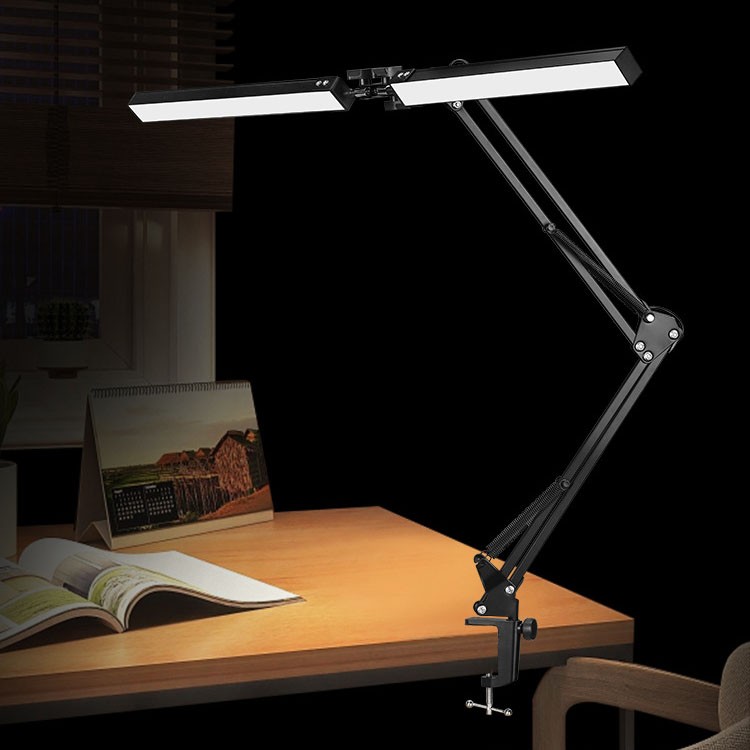 Double-Head Led Desk Lamp Swing Arm Clamp Folding Dimmable Adjustable Brightness thumbnail 5