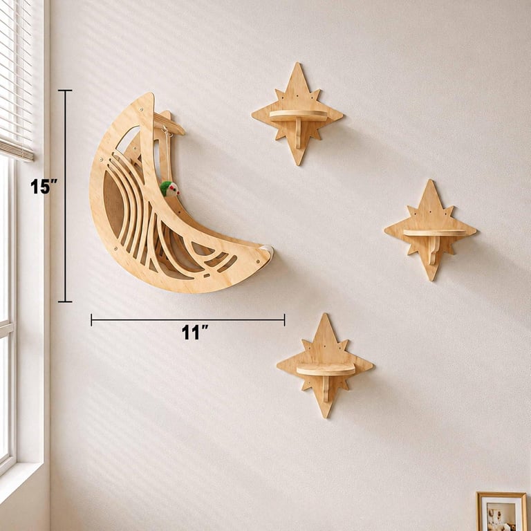 Wooden Star And Moon Hammock Cat Wall Set | Home & Kitchen Pet Furniture thumbnail 15