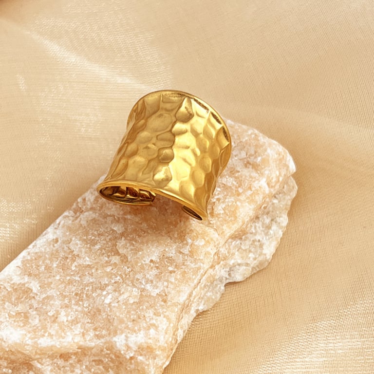 Gold Water-Wave Wide Band Ring | Adjustable Instagram-Style Metal Cuff thumbnail 2