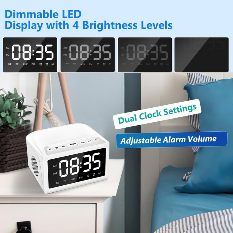 Digital Alarm Clock Radio with Bluetooth Speaker | USB Charging thumbnail 7