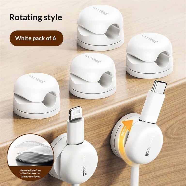Cable Organizer Desktop Data Cable Holder | 360° Rotating | 6-Pack thumbnail 2