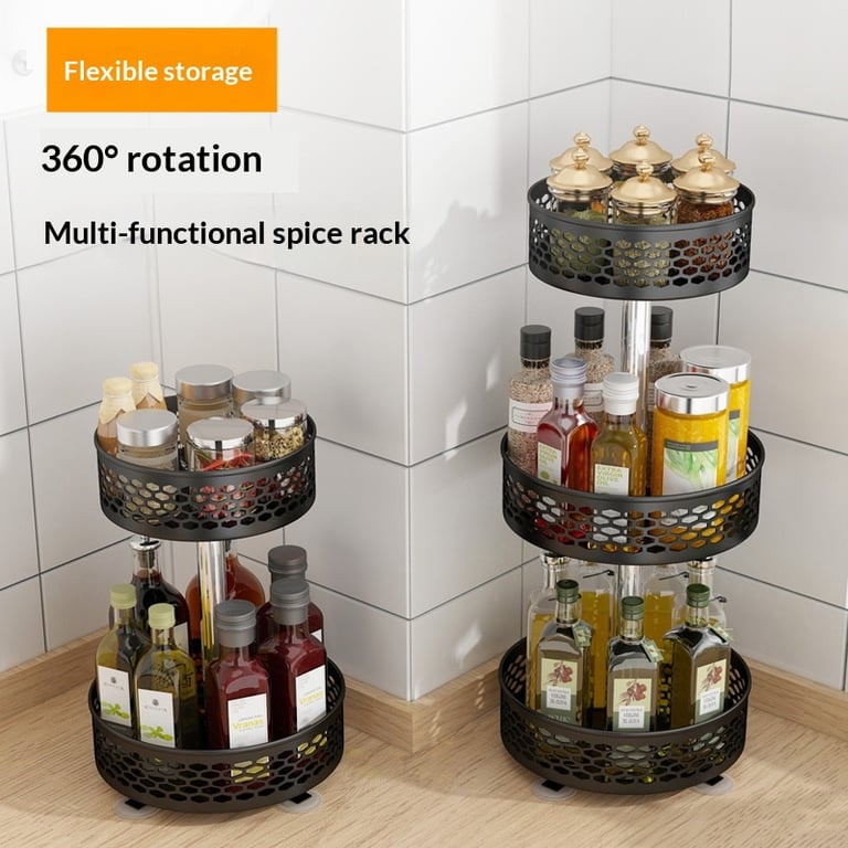 Rotating Spice Rack Carbon Steel Floor-Standing Kitchen Shelf thumbnail 15