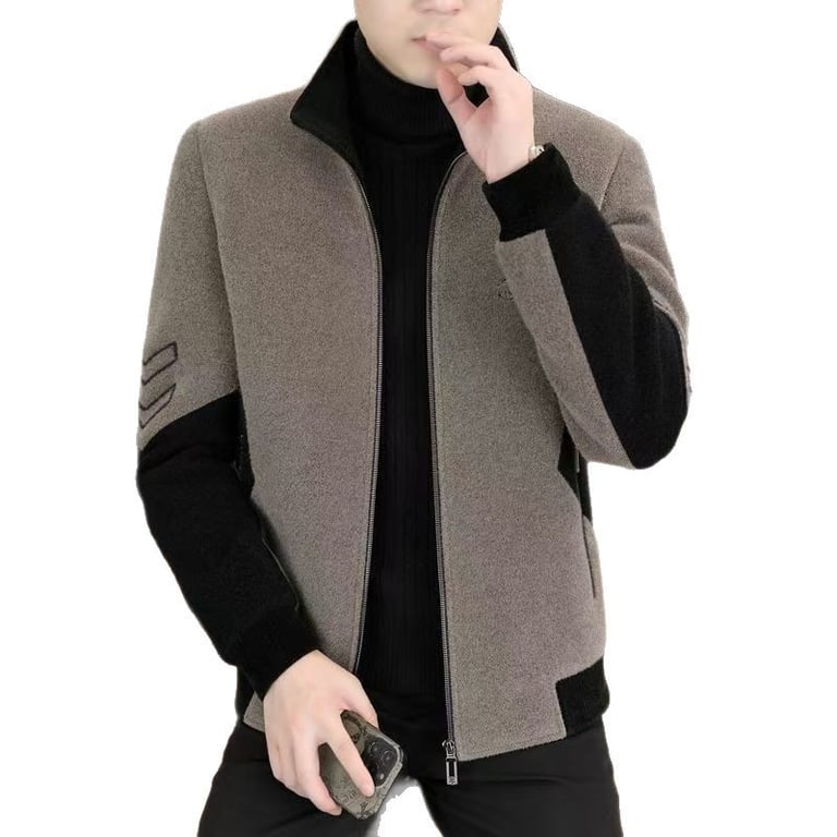 Men's Stand-Neck Jacket with Fleece Lining | Warm Thickened Outerwear thumbnail 2