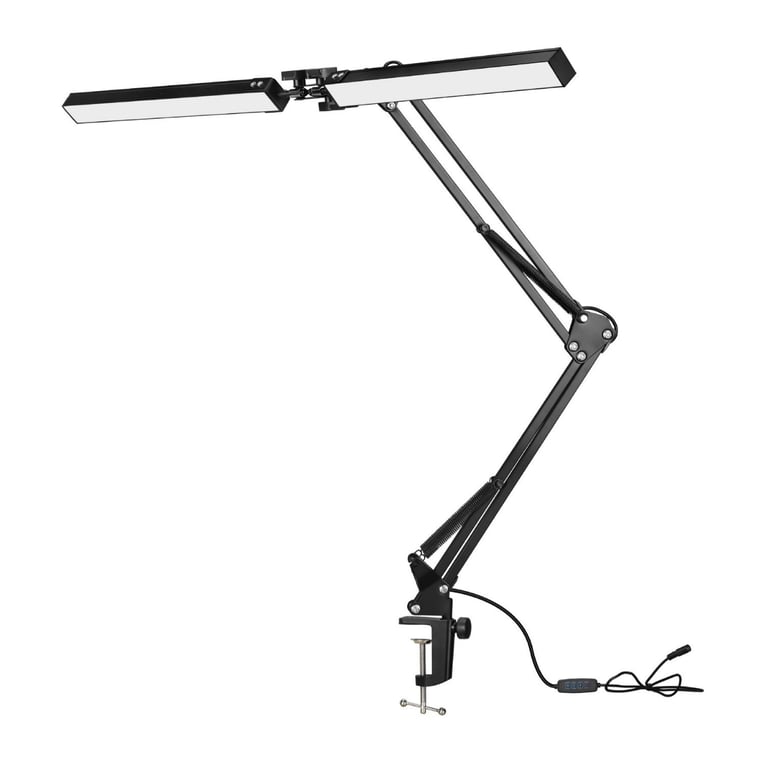 Double-Head Led Desk Lamp Swing Arm Clamp Folding Dimmable Adjustable Brightness thumbnail 2