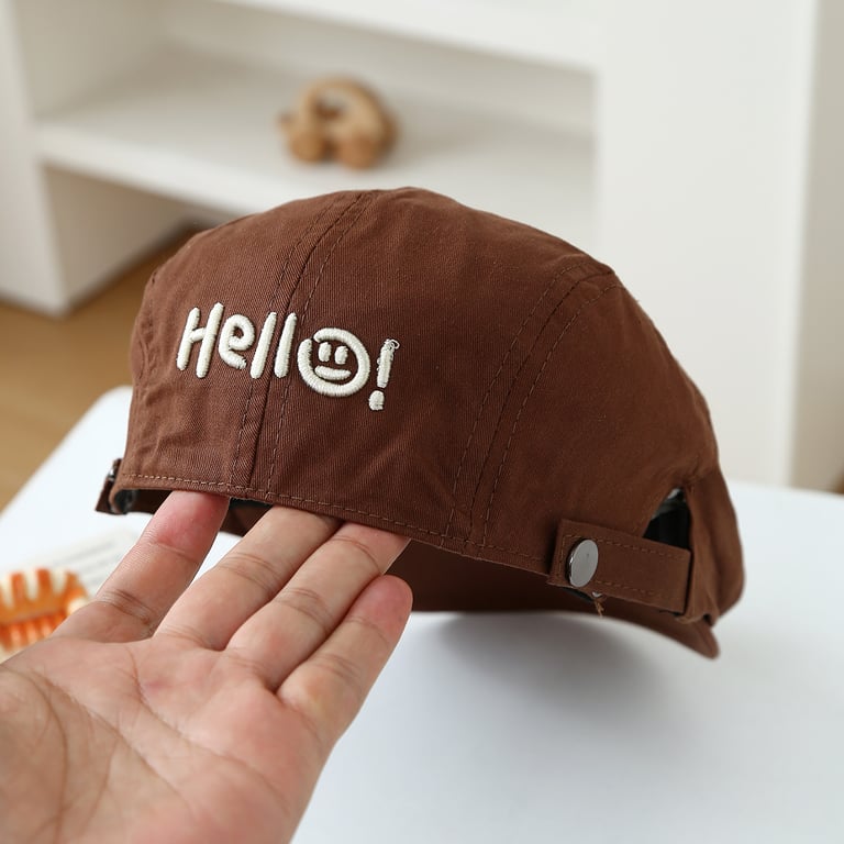 Children's Embroidered Smiling Face Beret | Adjustable Soft-Top Cap thumbnail 4