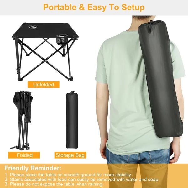 1Pc-2Pcs Options - Foldable Camping Table Portable Picnic Table Lightweight Travel Desk With 2 Cup Holders Carrying Bag thumbnail 17