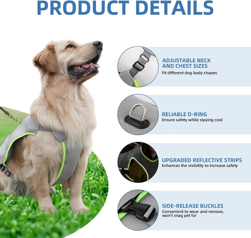Dog Cooling Vest With Ice Packs | Reflective Harness Large Medium thumbnail 8