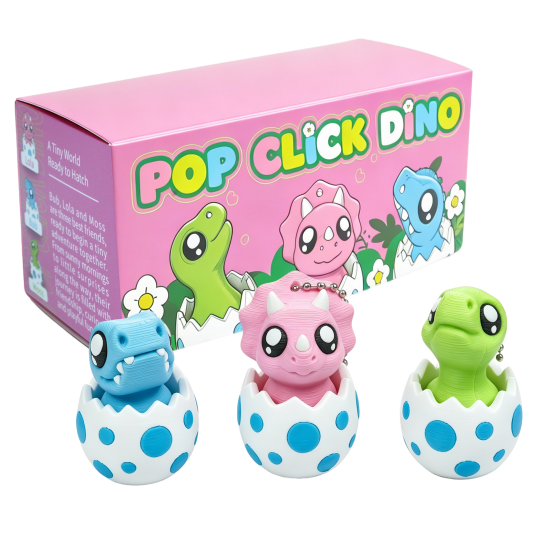 3PCS 3D Printed Dinosaur Egg Clicker Keychain Set, Mini Hatching Dino Press Click Fidget Charms, Cute Desk & Bag Accessories thumbnail 1