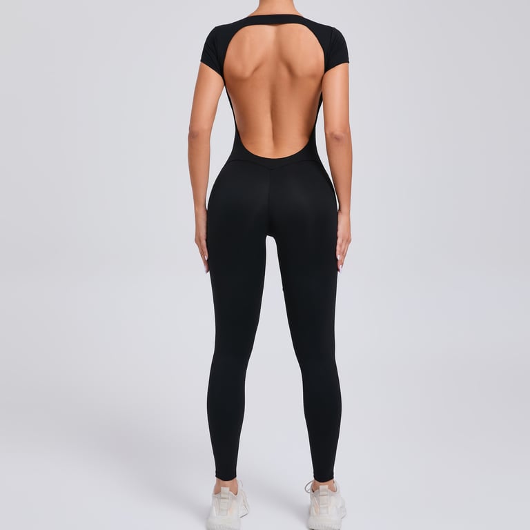 Women's Fashion Solid Color Quick-Drying Yoga Bodysuit | Open Back