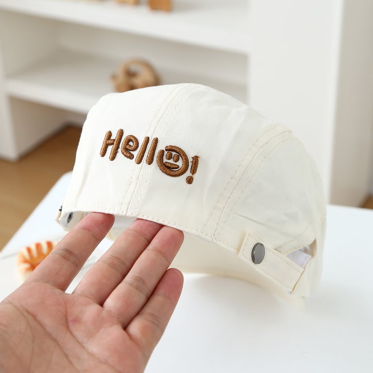 Children's Embroidered Smiling Face Beret | Adjustable Soft-Top Cap thumbnail 2