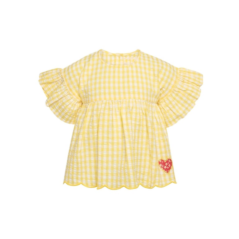 Yellow Plaid Ruffle-Sleeve Kids Set | Nordic Summer Outfit Girls thumbnail 3