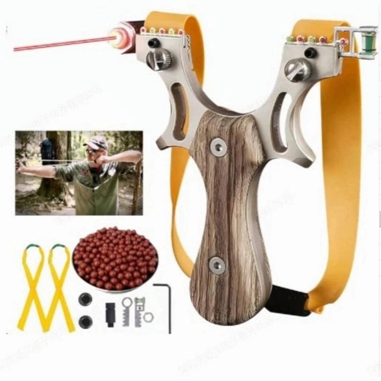 Professional Slingshot Kit with Mechanical Sights & 100 Clay Balls