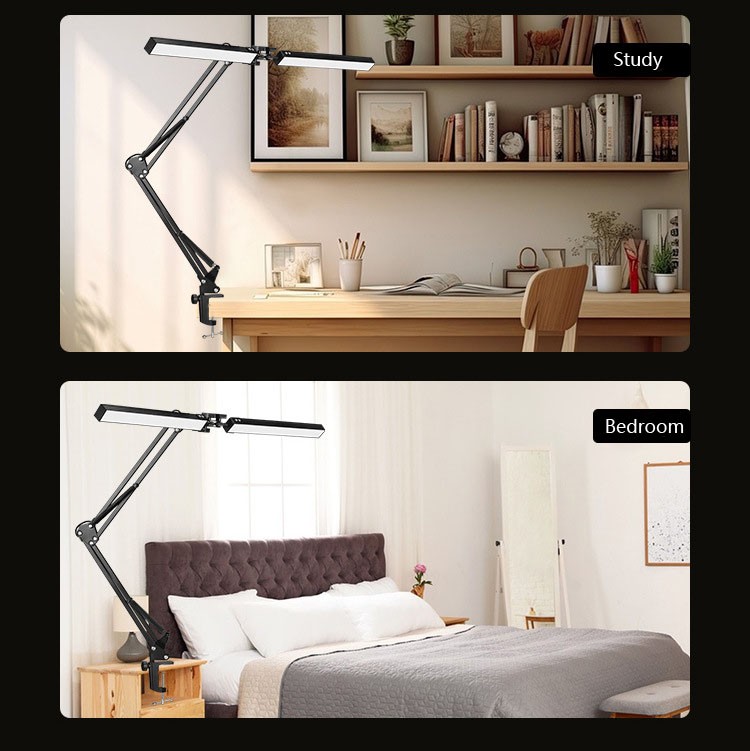 Double-Head Led Desk Lamp Swing Arm Clamp Folding Dimmable Adjustable Brightness thumbnail 10