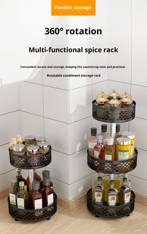 Rotating Spice Rack Carbon Steel Floor-Standing Kitchen Shelf thumbnail 12