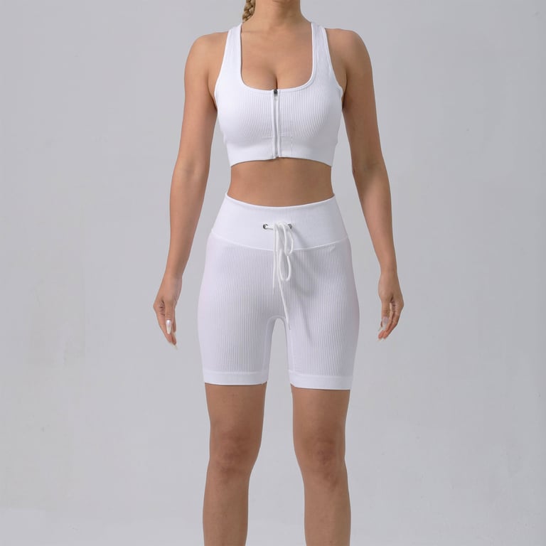 Women's Padded Running Bra & Ribbed Shorts Yoga Set | Quick-Dry thumbnail 17