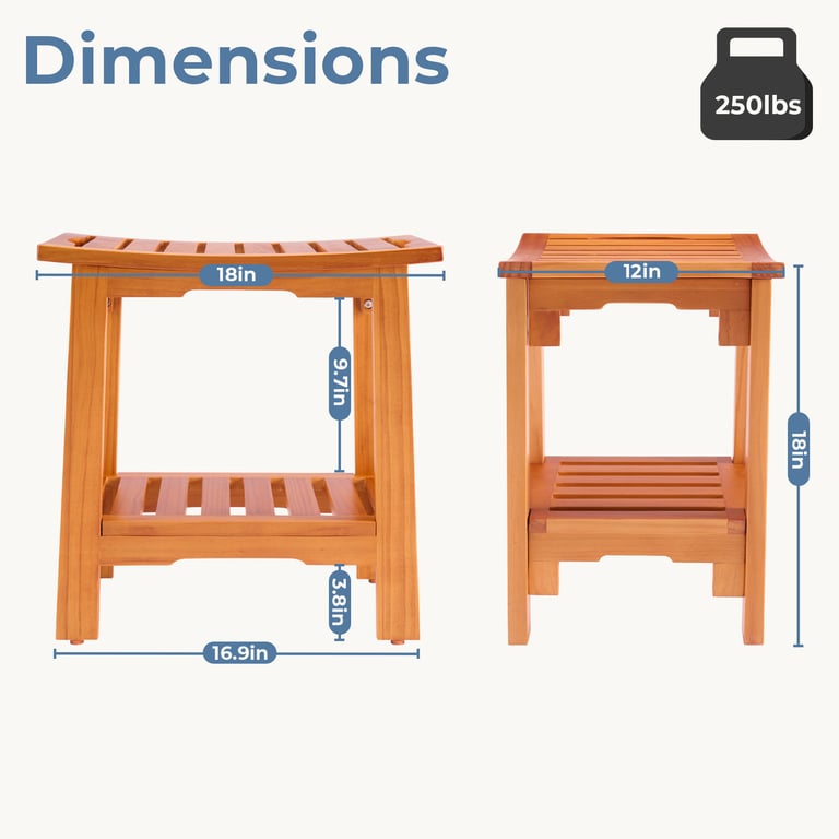 18-Inch Solid Wood Bathroom Stool with Shelf | Shower & Vanity thumbnail 9