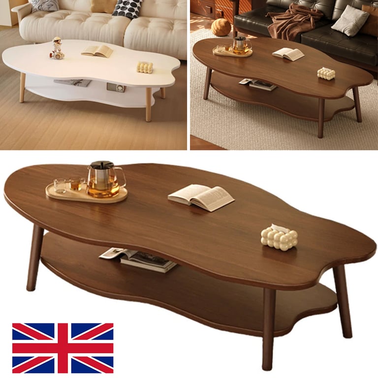 2 Layer Coffee Table Tea Table Cloud Modern Living Room Desk W  Storage Shelf UK thumbnail 6