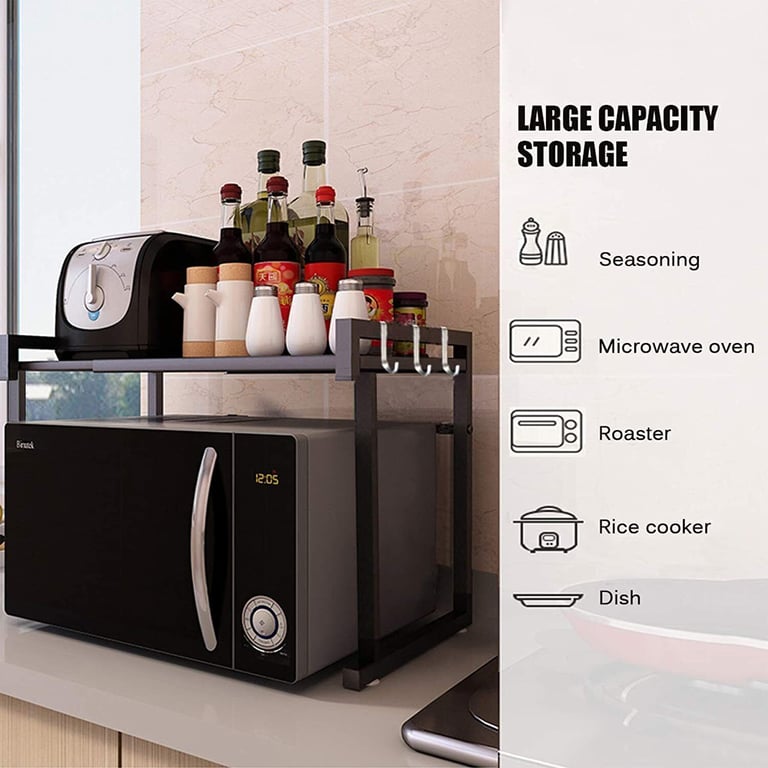 Black Extendable Kitchen Storage Rack with 6 Hooks | Home & Kitchen thumbnail 6