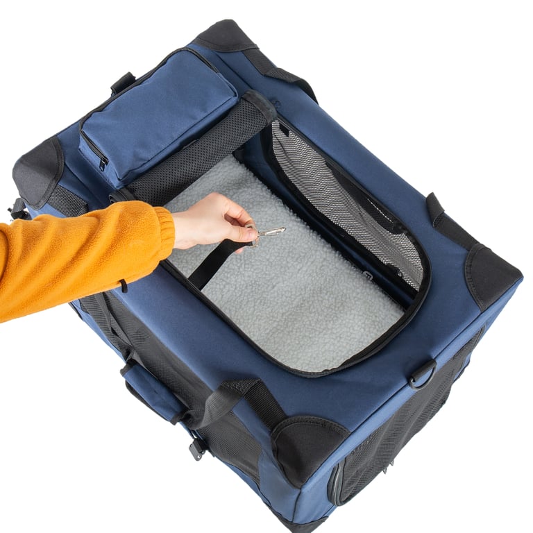 36   Soft Dog Crates Kennel, 3-Door Portable Folding Pet Carrier With Mesh Windows, Straps And Fleece Mat For Dogs, Cats, Rabbits, Meeting The Needs For Indoor, Outdoor, And Travel Use, Dark Blue thumbnail 6