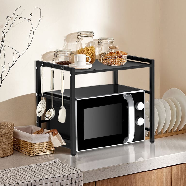 Black Extendable Kitchen Storage Rack with 6 Hooks | Home & Kitchen thumbnail 2