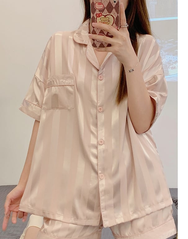 Women's Summer Ice Silk Pajama Set 3-Piece Short-Sleeve | Captain Fam thumbnail 10