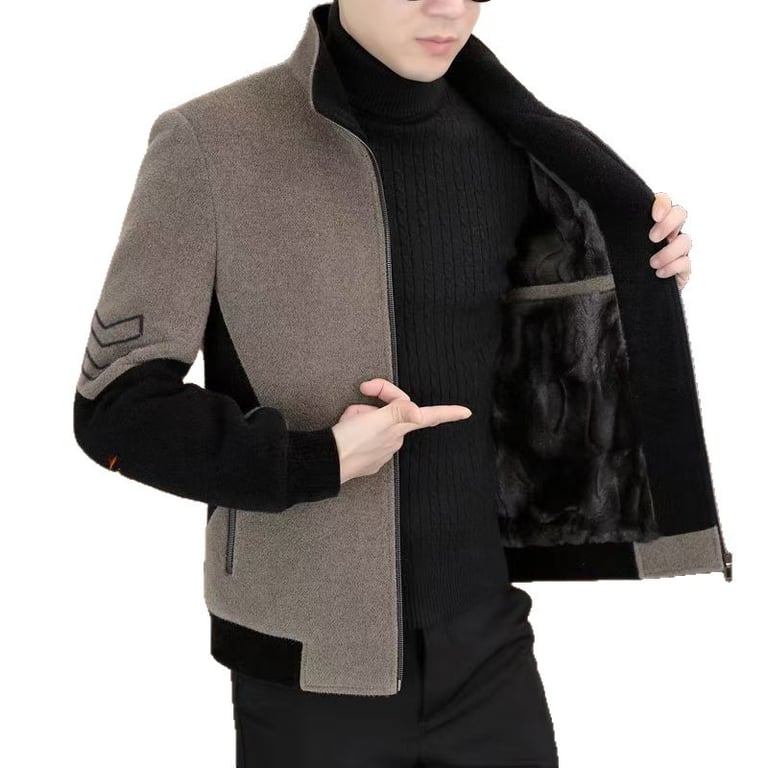 Men's Stand-Neck Jacket with Fleece Lining | Warm Thickened Outerwear thumbnail 7