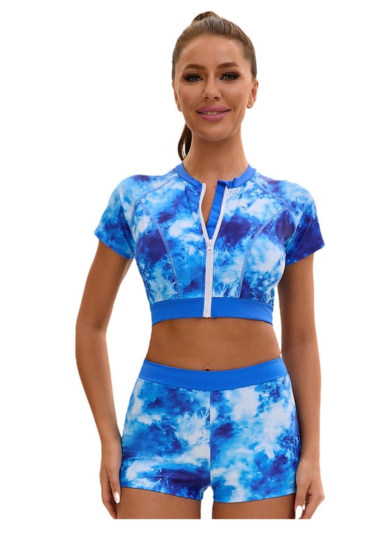 Women's Two-Piece High-Waist Swimsuit | Tie-Dye Crop Top & Shorts thumbnail 10