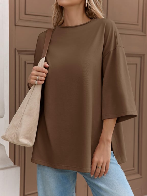 Fisoew Women's Oversized T-Shirt with Side Slits | Loose Fit Gym Tee thumbnail 15