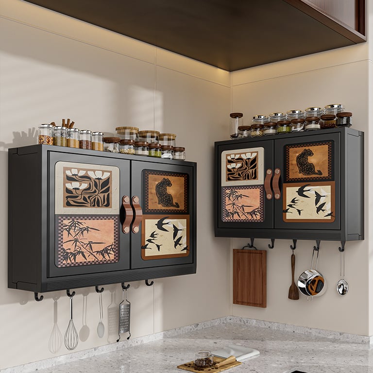 Wall-Mounted Bathroom Storage Cabinet | Decorative Doors & Hooks thumbnail 4