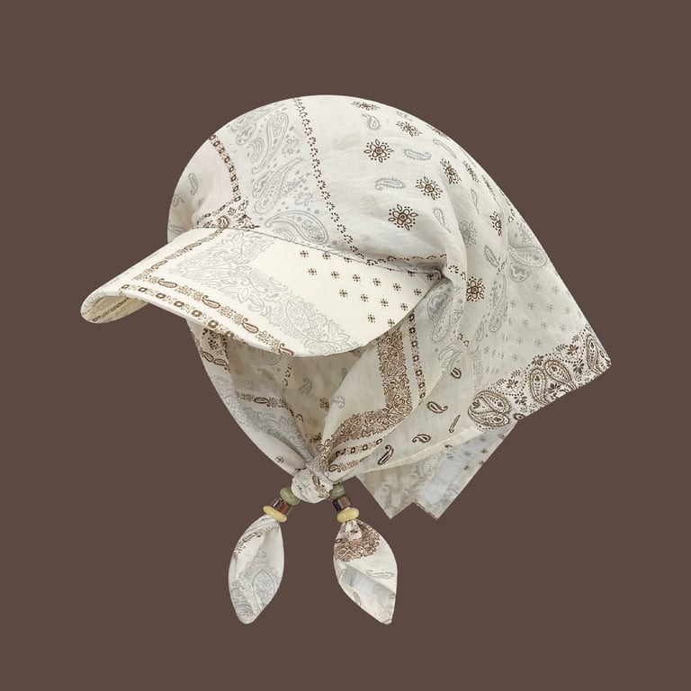Retro Cashew-Print Beaded Tie-Band Headscarf Hat | Women's Sun Protection thumbnail 1
