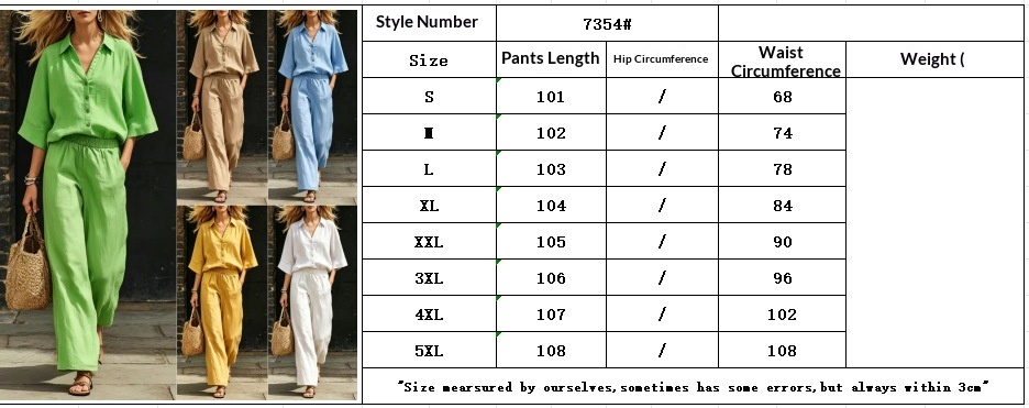 Women's Linen Two-Piece Set | Short-Sleeve Shirt & Loose Pants thumbnail 11