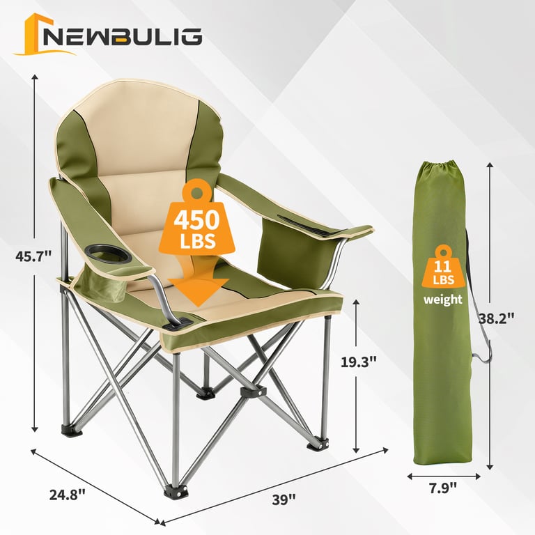 Oversized Camping Folding Chair, Heavy Duty Padded Chair With Cup Holder Storage And Cooler Bag, 5000 LBS Steel Frame, Portable For Outdoor thumbnail 12