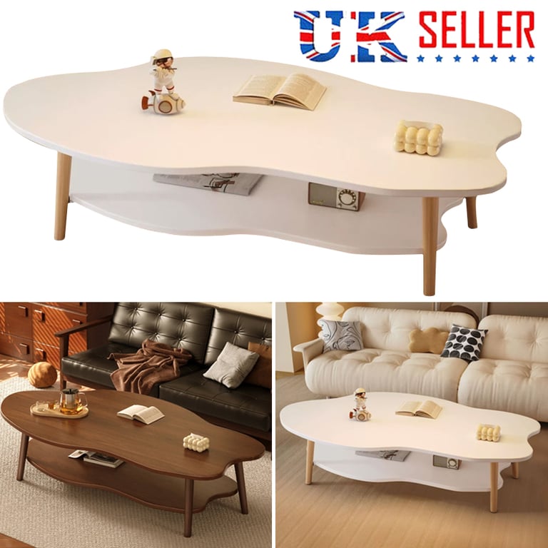 2 Layer Coffee Table Tea Table Cloud Modern Living Room Desk W  Storage Shelf UK thumbnail 5
