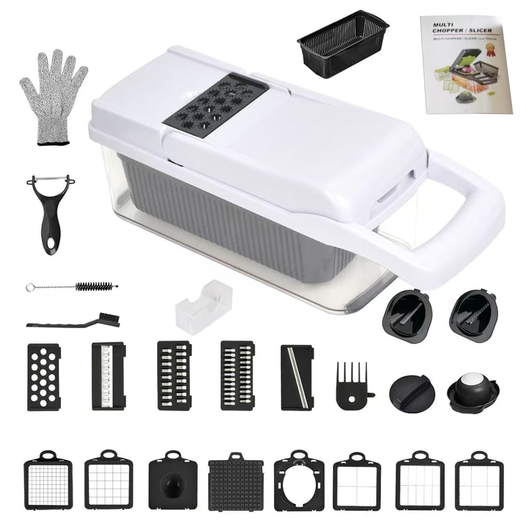26 In 1 Vegetable Chopper With Container And Lid Manual Hand Veggie Chopper Food Processor For Onion Garlic Multifunctional Kitchen Dicer Chopper With Egg White Separator Hand Guard Black And White thumbnail 6