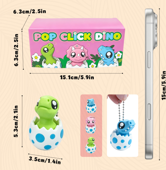 3PCS 3D Printed Dinosaur Egg Clicker Keychain Set, Mini Hatching Dino Press Click Fidget Charms, Cute Desk & Bag Accessories thumbnail 2