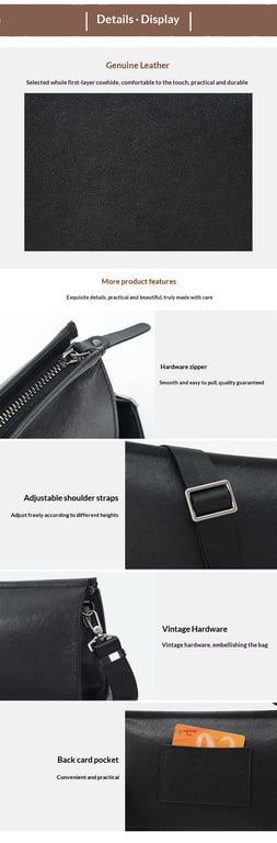 Black Leather Crossbody Bag for Men | Vegetable-Tanned Shoulder Bag thumbnail 4