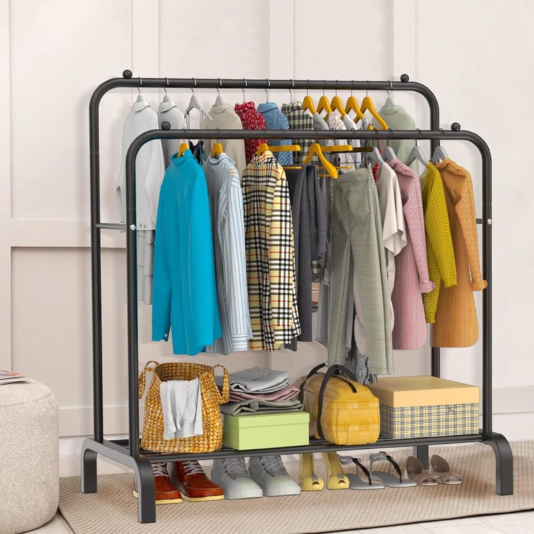 Heavy Duty Double Clothes Rail Hanging Rack Garment Display Stand Shoes Storage thumbnail 2