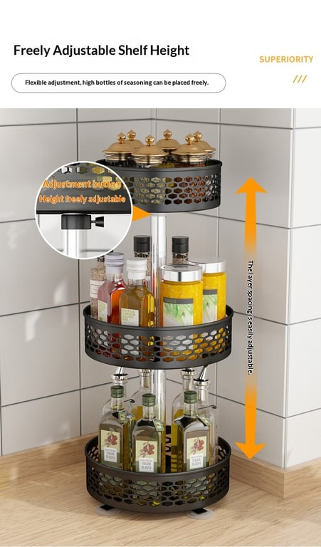 Rotating Spice Rack Carbon Steel Floor-Standing Kitchen Shelf thumbnail 14
