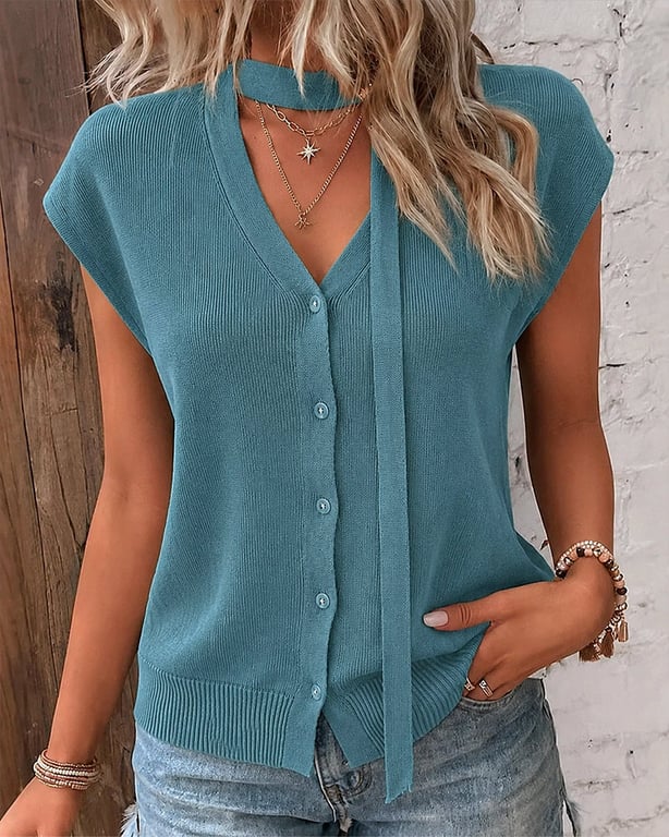 V-Neck Ribbed Ice-Silk Knit Cardigan for Women | Lightweight Breathable thumbnail 18