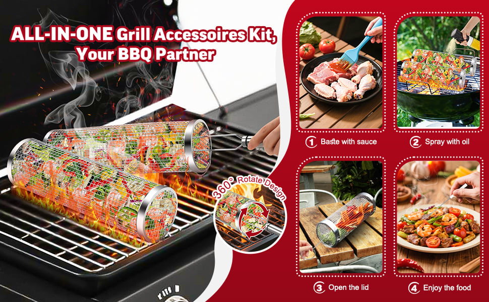 Rolling Grill Basket 304 Stainless Steel | BBQ Grilling Accessories thumbnail 2