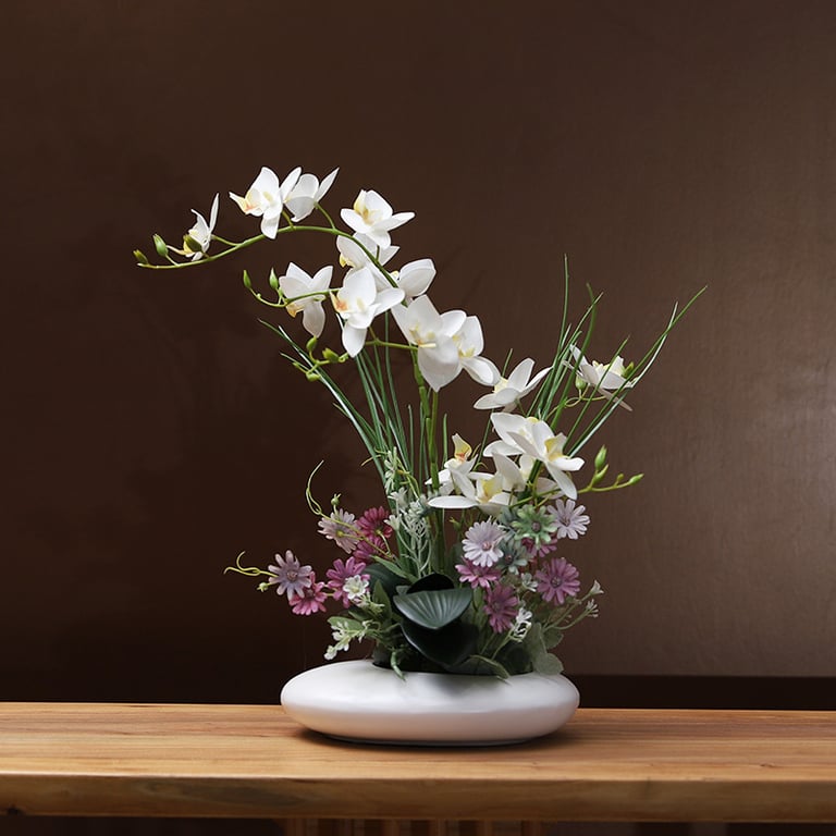 Silicone-Feel Dove Orchid Artificial Flower Arrangement | Modern Minimalist Home Decor thumbnail 5