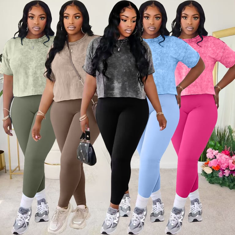 Women's Printed Casual Sports Two-Piece Set | Tie-Dye Crop Top & Leggings