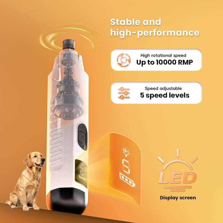 2026 New Silent Groom Pro Dog Nail Grinder, 5-Speed Dog Nail Grinder With Led Light, Quiet Painless Paws Grooming For Small Medium Large Dogs, USB Rechargeable thumbnail 15