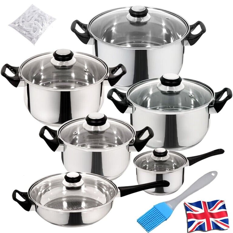 12-Piece Stainless Steel Cookware Set with Glass Lids | Canadian Shipping