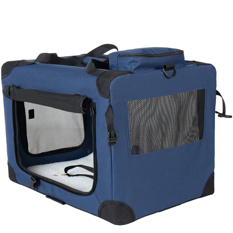 32   Soft Dog Crates Kennel, 3-Door Portable Folding Pet Carrier With Mesh Windows, Straps And Fleece Mat For Dogs, Cats, Rabbits, Meeting The Needs For Indoor, Outdoor, And Travel Use, Dark Blue thumbnail 4