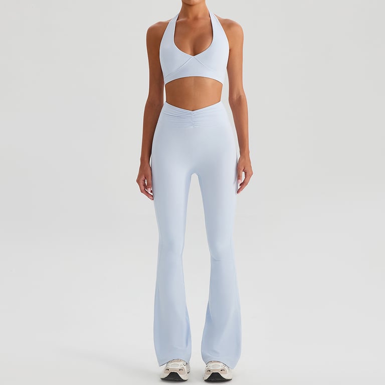 Halter Yoga Sports Bra & Flared Leggings Set | Women's Fitness Outfit thumbnail 5