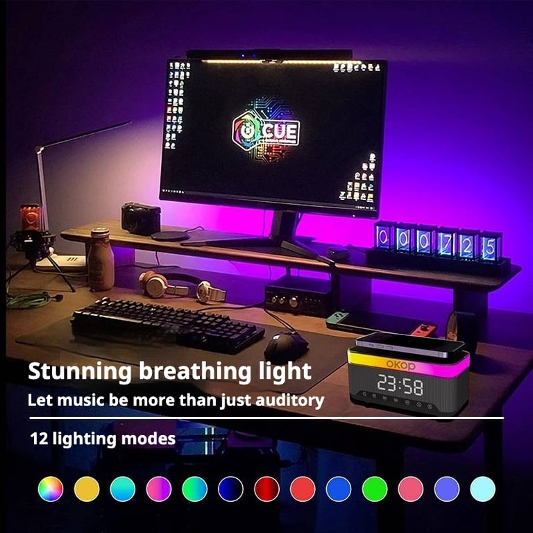 KP-559 15W Wireless Charging Clock Alarm Clock RGB Ambient Light White Noise Desktop Bluetooth Speaker thumbnail 19