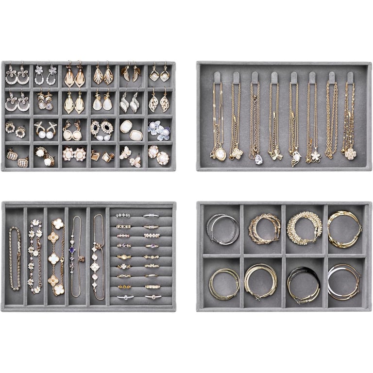 Drawer Tray Jewelry Box Earring Necklace Storage Velvet | Home & Kitchen thumbnail 7