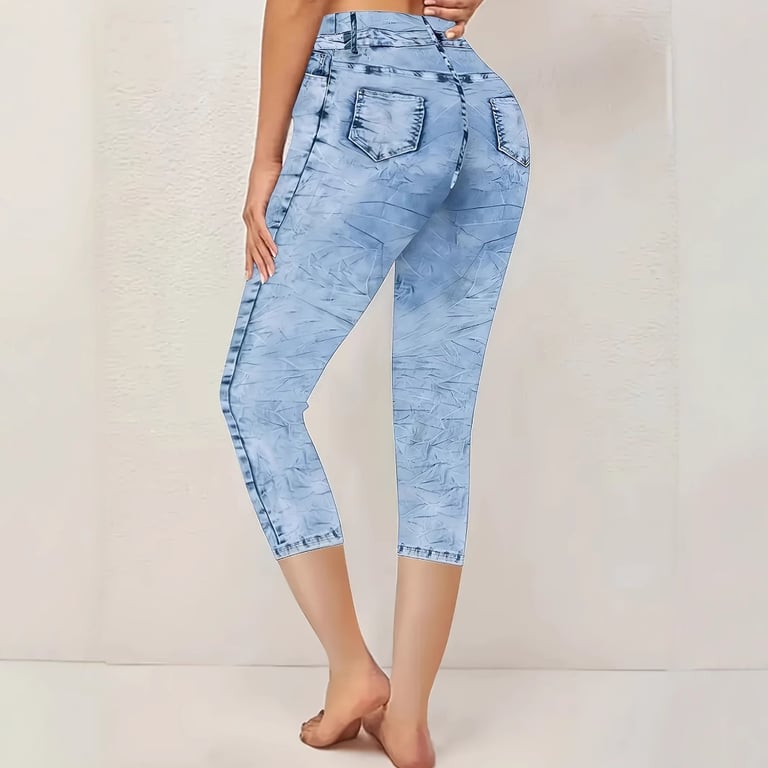 Denim-Look High-Stretch Capri Leggings | Summer High-Waisted Tight-Fit thumbnail 1