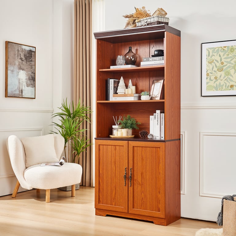 70.86in Tall Storage Cabinet 5-Tier Cube Display with Barn Doors | Home & Kitchen thumbnail 3